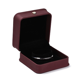 PU Leather Jewelry Box, with Reain Crown, for Bracelet Packaging Box, Square, Dark Red, 9.6x9.4x5.2cm