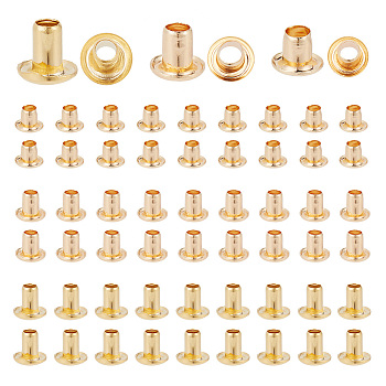 ARRICRAFT 90Pcs 3 Style Brass Eyelet Rivet, Single Tube Through-core Copper Studs, for Pearl Bead Cores Findings, Golden, 4x4~5mm, Hole: 1.4~2.3mm, 30pcs/style