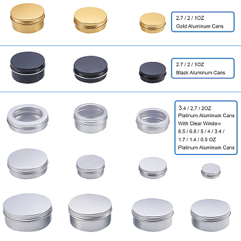 Round Aluminium Tin Cans, Aluminium Jar, Storage Containers for Cosmetic, Candles, Candies, with Screw Top Lid, Gunmetal, 7.1x3.5cm, Capacity: 80ml, 12pcs/box