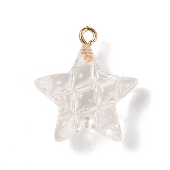 Transparent Resin Pendants, Star Charms with Light Gold Tone Alloy Loops, White, 23x20.5x9.5mm, Hole: 2mm
