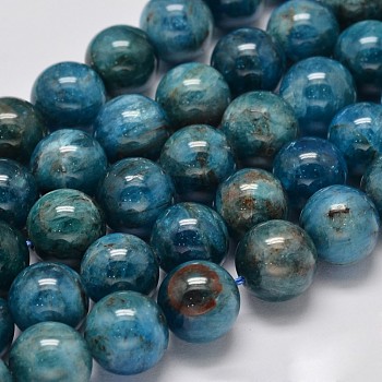 Natural Apatite Round Bead Strands, 10mm, Hole: 1mm, about 41pcs/strand, 15.5 inch