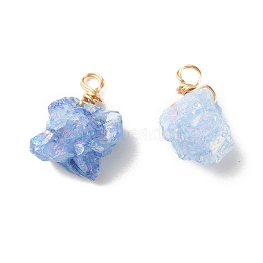 Golden Light Sky Blue Nuggets Agate+Crystal Pendants