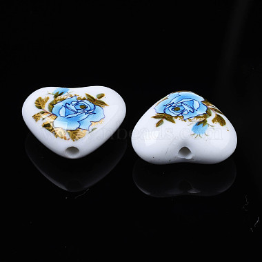 Flower Printed Opaque Acrylic Heart Beads(SACR-S305-28-F02)-3
