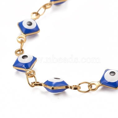 Enamel Rhombus with Evil Eye Link Chains Bracelet(BJEW-P271-03G-03)-2