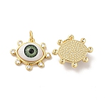 Brass Micro Pave Clear Cubic Zirconia Pendants, Cadmium Free & Lead Free, with Resin, Real 18K Gold Plated, Evil Eye Charms, Dark Sea Green, 17.5x20.5x6mm, Jump Ring: 6x1mm, Inner Diameter: 4mm(ZIRC-E006-04G-05)