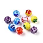 Handmade Millefiori Glass Round Beads, Mixed Color, 12mm, Hole: 1mm(X-LAMP-J038-12mm-M)