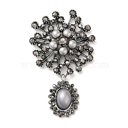Zinc Alloy Rhinestone Pendants, with Plastic Beaded, Flower Charms, Antique Silver, 72~72.5x43~44x9.5~10mm, Hole: 5.5x3mm(PALLOY-Z017-01A-AS)