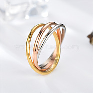 Titanium Steel Trinity Interlocking Finger Rings, Multi-color, US Size 9(18.9mm)(FS-WG6D755-01)