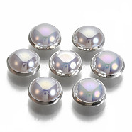 ABS Plastic Imitation Pearl Sewing Buttons, AB Color, with Brass Findings, Lavender, Silver Color Plated, 10~10.5x6~6.5mm, Hole: 1mm(BUTT-S005-10mm-01S)