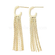 Rack Plating Brass Tassel Stud Earrings, Oval Half Hoop Earrings, Cadmium Free & Lead Free, Real 18K Gold Plated, 59.5x10x2mm(EJEW-B027-21G)