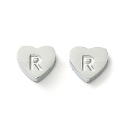 316 Surgical Stainless Steel Beads, Love Heart with Letter Bead, Stainless Steel Color, Letter R, 5.5x6.5x2.5mm, Hole: 1.4mm(STAS-R230-01R-P)