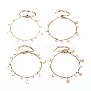 Brass Clear Cubic Zirconia Curb Charm Bracelets, Mixed Shape, Golden, 7-1/2 inch(19~19.5cm)(BJEW-JB06499)