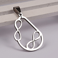 Drop with Infinity 201 Stainless Steel Pendants, Stainless Steel Color, 34x22x1.5mm, Hole: 4x9mm(X-STAS-D130-12)