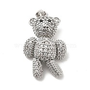 Brass Micro Pave Cubic Zirconia Pendants, Bear Charm, Mechanical Charm, Platinum, Clear, 30x19x10mm, Hole: 4X3mm(KK-C009-01P-01)