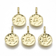 Alloy Pendants, Cadmium Free & Nickel Free & Lead Free, Flat Round with Letter, Real 18K Gold Plated, Letter.G, 17x11.5x1.5mm, Hole: 2.5mm(X-PALLOY-N157-004G-NR)