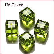 Imitation Austrian Crystal Beads, Grade AAA, Faceted, Cube, Yellow Green, 8x8x8mm(size within the error range of 0.5~1mm), Hole: 0.9~1.6mm(SWAR-F074-8x8mm-17)