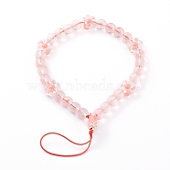 Frosted Round Spray Painted Glass Beaded Mobile Straps, with Acrylic Flower Beads and Nylon Thread, Pink, 19cm(HJEW-JM00467-03)