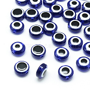 Resin Beads, Flat Round, Evil Eye, Dark Blue, 7.5~8x5~6mm, Hole: 1.8~2mm(RESI-S339-6x8-09)