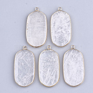 Natural Quartz Crystal Pendants, Rock Crystal Pendants, with Brass Findings, Oval, Golden, 47x23x4mm, Hole: 2mm(G-S344-18E)