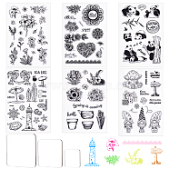 Globleland PVC Plastic Stamps, for DIY Scrapbooking, Photo Album Decorative, Cards Making, Stamp Sheets, with Acrylic Stamping Blocks Tools, Mixed Patterns, 16x11x0.3cm, 6styles, 1sheet/style, 6sheets/set(DIY-GL0001-37)