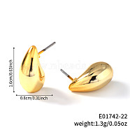 Geometric Shiny Plastic Stud Earrings, Golden, Teardrop, 16x8mm(FD4896-22)