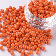 Baking Paint Glass Seed Beads, Orange Red, 8/0, 3mm, Hole: 1mm, about 1111pcs/50g, 50g/bag, 18bags/2pounds(SEED-US0003-3mm-K4)