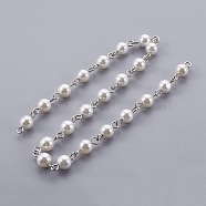 Handmade Shell Pearl Beaded Chains, Unwelded, with Iron Needle, Round, Platinum, 6mm, 39.37 inch, 1m/strand(AJEW-JB00463-01)
