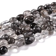 Natural Tourmalinated Quartz/Black Rutilated Quartz Beads Strands, Nuggets, Tumbled Stone, 8~11x7.5~9x4.5~7mm, Hole: 0.8mm, about 42pcs/strand, 15.94''(40.5cm)(G-G018-60)