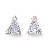 Alloy Clear Cubic Zirconia Charms, Long-Lasting Plated, Triangle, Platinum, 12x10x5mm, Hole: 1.4mm(ZIRC-A022-07P)