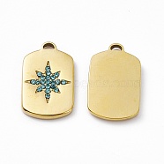 Vacuum Plating 201 Stainless Steel Pendants, with Rhinestone, Real 18K Gold Plated, Oval Rectangle with Star Charms, Aquamarine, 20.5x12.5x2mm, Hole: 1.4mm(STAS-J401-VC931)