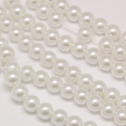 Eco-Friendly Dyed Glass Pearl Round Bead Strands, Cotton Cord Threaded, White, 10mm, Hole: 0.7~1.1mm, about 42pcs/strand, 15 inch(X-HY-A002-10mm-RB001)
