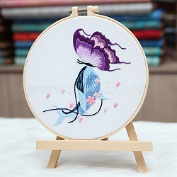 DIY Butterfly & Whale Embroidery Starter Kits, Including Embroidery Cloth & Thread, Needle, Embroidery Frame, Instruction Sheet, Purple, 7.87x7.87 inch(200x200mm)(PW-WG44343-03)