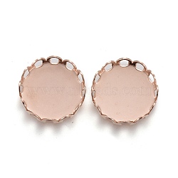 304 Stainless Steel Cabochon Settings, Lace Edge Bezel Cups, Flat Round, Rose Gold, Tray: 10mm, 11x3mm(X-STAS-P249-16G-RG)