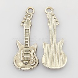 Tibetan Style Alloy Pendant, Guitar, Lead Free and Cadmium Free, Antique Silver, 31x11x2mm, Hole: 2mm(X-LFH20152Y)