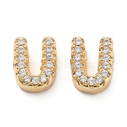 Rack Plating Brass Micro Pave Clear Cubic Zirconia Beads, Long-Lasting Plated, Cadmium Free & Lead Free, Real 18K Gold Plated, Letter U, 8~9x4~9x3mm, Hole: 0.8mm(KK-G500-30G-U)