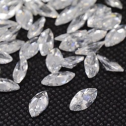 Cubic Zirconia Pointed Back Cabochons, Grade A, Faceted, Horse Eye, Clear, 7x3.5x2.2mm(ZIRC-M003-7x3.5mm-007)