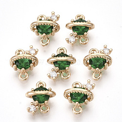 Golden Tone Brass Links connectors, with Glass, Faceted, Planet, Sea Green, 10x9x5mm, Hole: 1.2mm(X-GLAA-R212-01B)