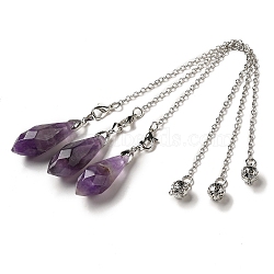 Natural Amethyst Dowsing Pendulum Big Pendants, with Platinum Plated Brass Findings, Bullet Charm, Cadmium Free & Lead Free, 218~222mm(G-H286-03P-04)