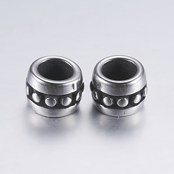 304 Stainless Steel European Beads, Large Hole Beads, Barrel, Antique Silver, 7x5mm, Hole: 4mm(STAS-P183-20AS)