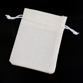 Polyester Imitation Burlap Packing Pouches Drawstring Bags, Creamy White, 9x7cm