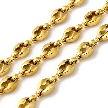 Ion Plating(IP) 304 Stainless Steel Coffee Bean Chains, Unwelded, with Spool, Golden, 6x4.5x2mm