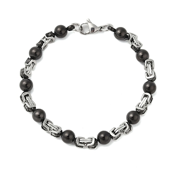 Round 304 Stainless Steel Byzantine Chain Bracelets for Men, Stainless Steel Color, Black, 9-1/8 inch(23cm)