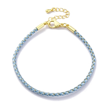 Polyester Cord Braided Bracelet Makings, with Stainless Steel Claw Lobster Clasps, Brass Findings, Long-Lasting Plated, Sky Blue, 7-3/8 inch(18.8cm)