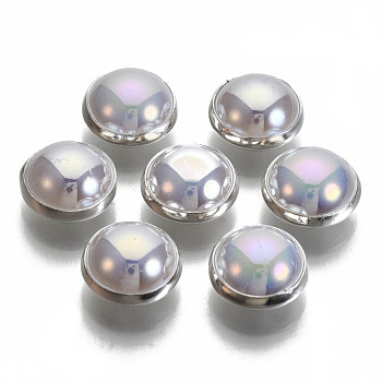 ABS Plastic Imitation Pearl Sewing Buttons, AB Color, with Brass Findings, Lavender, Silver Color Plated, 10~10.5x6~6.5mm, Hole: 1mm