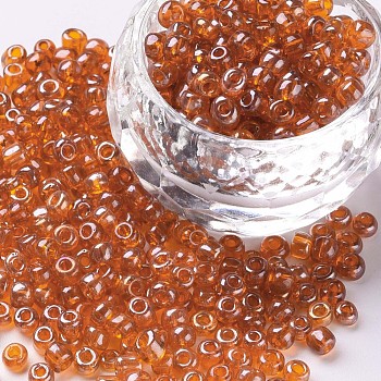 Glass Seed Beads, Trans. Colours Lustered, Round, Orange, 4mm, Hole: 1.5mm, about 4500pcs/pound