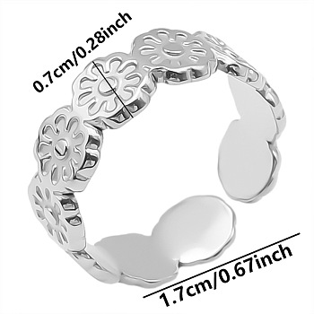 Geometric Flower Pattern Titanium Steel Open Cuff Ring for Unisex, Stainless Steel Color