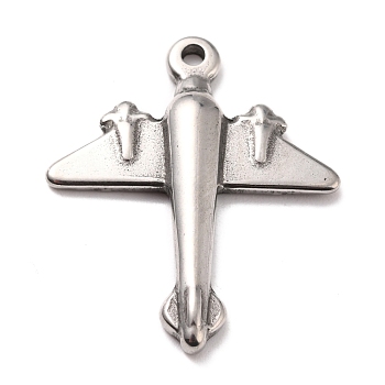 304 Stainless Steel Pendants, Plane, Stainless Steel Color, 26.5x22x3mm, Hole: 1.6mm