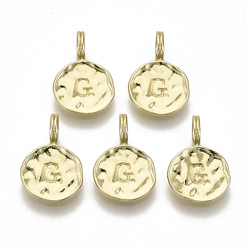Alloy Pendants, Cadmium Free & Nickel Free & Lead Free, Flat Round with Letter, Real 18K Gold Plated, Letter.G, 17x11.5x1.5mm, Hole: 2.5mm