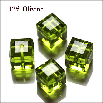 Imitation Austrian Crystal Beads, Grade AAA, Faceted, Cube, Yellow Green, 8x8x8mm(size within the error range of 0.5~1mm), Hole: 0.9~1.6mm