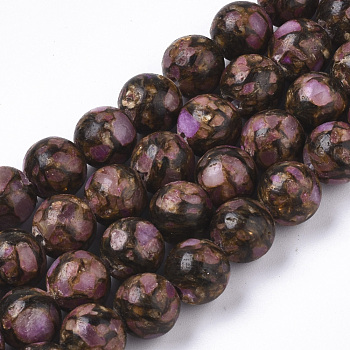 Assembled Natural Bronzite & Synthetic Regalite/Imperial Jasper/Sea Sediment Jasper Beads Strands, Dyed, Round, Medium Orchid, 8mm, Hole: 1mm, about 50pcs/Strand, 15.75 inch(40cm)
